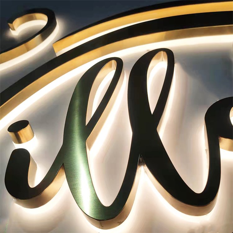 Storefront Outdoor Customized stainless steel Led Light up letter logo metal Sign 3D Advertising letters led sign for business