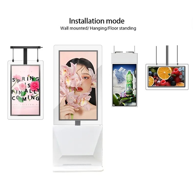 High brightness ultra thin menu board digital advertising player dual screens window hanging double sided lcd display