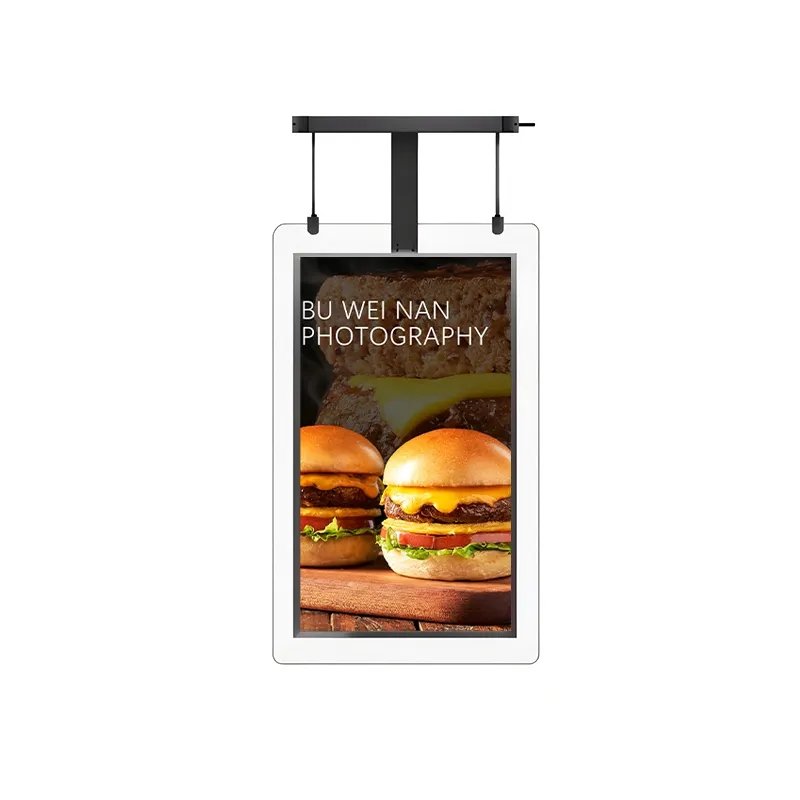High brightness ultra thin menu board digital advertising player dual screens window hanging double sided lcd display