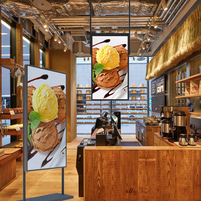 Single pole floor stand window display 2000-2500cd/㎡ brightness advertising lcd display player digital signage and display