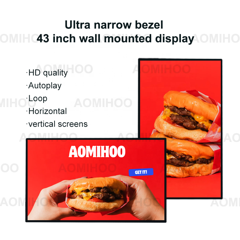 Wall Mounted Digital Signage and Displays LCD Aluminum Digital Poster 2024 Hot Selling Ultra Narrow 43 Inch Led Indoor Screen