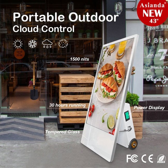 Capacitive Battery Powered 1500NITS Moveable Advertising Board Media Player AD Display Floor Standing Outdoor LCD Screen 6mm SDK