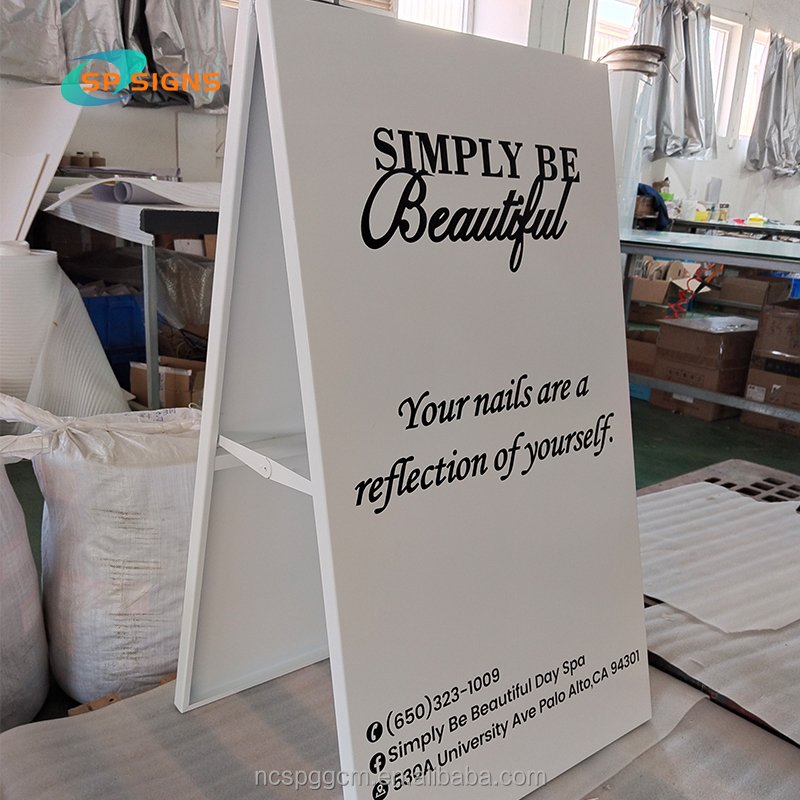 SP custom 2ftx3ft double sided mirror stainless steel frame metal pavement sign A-board stand up floor for sidewalk advertising