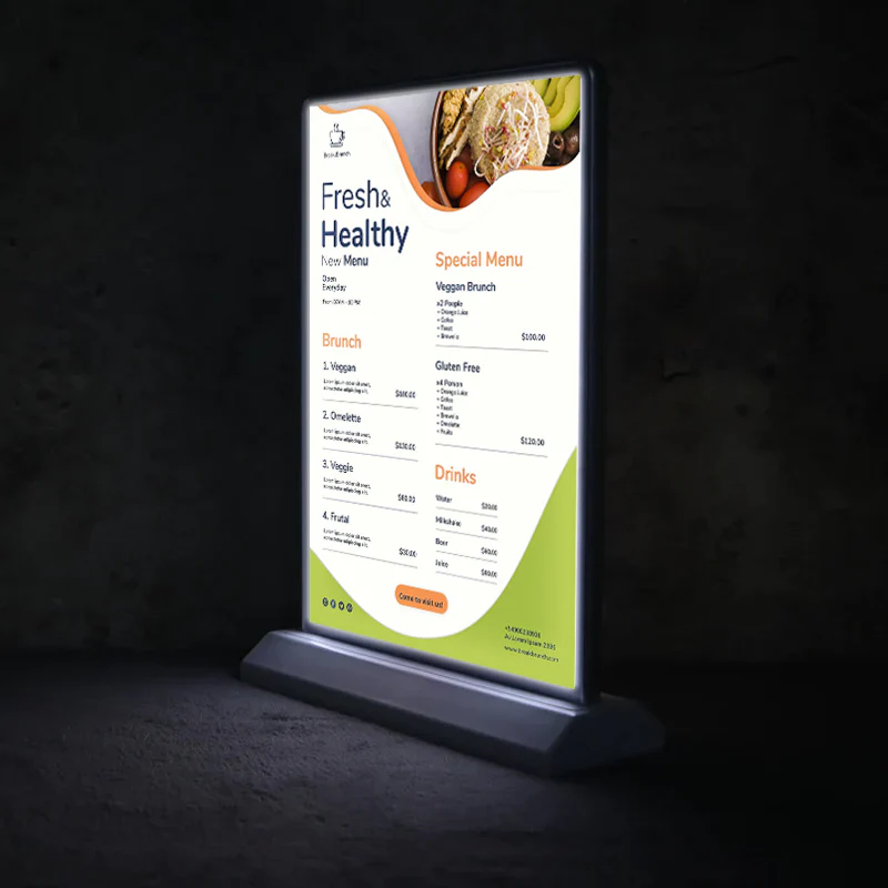 Tempered Glass Material Displays Slim Menu Display Board Advertising Led Light Box For Fast Food Restaurant