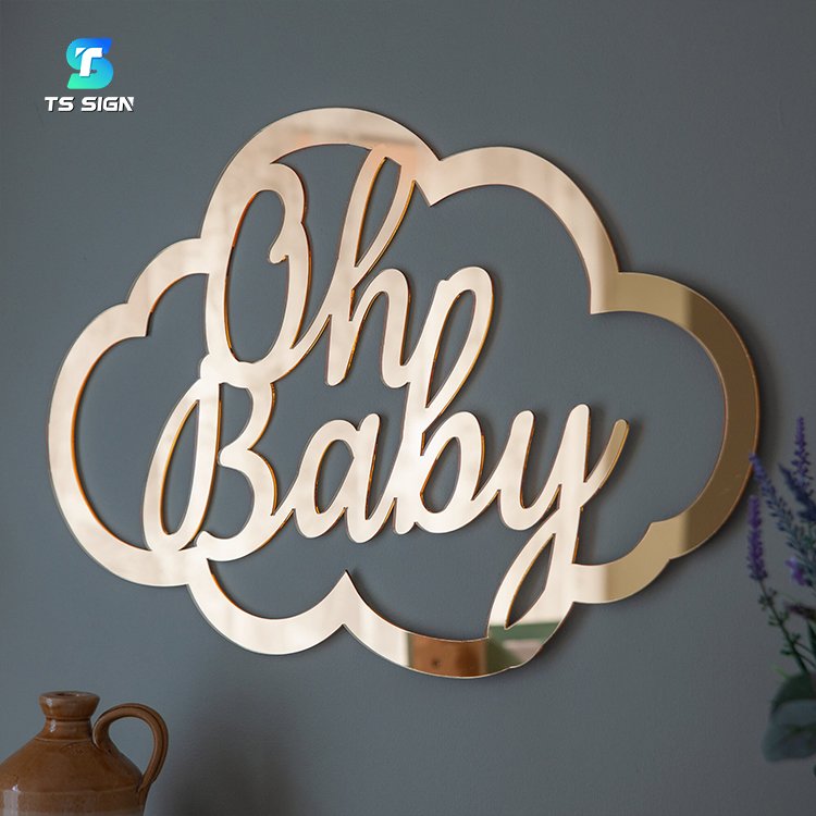 Laser Cut Reception Sign Office Wall Logo Mirror Gold Sign Custom Business Name Sign