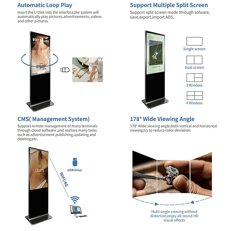LuxGaze Floor Stand Lcd Touch Screen Advertising Display 55 Inch Smart Kiosk Vertical LCD Interactive Panel Digital Signage
