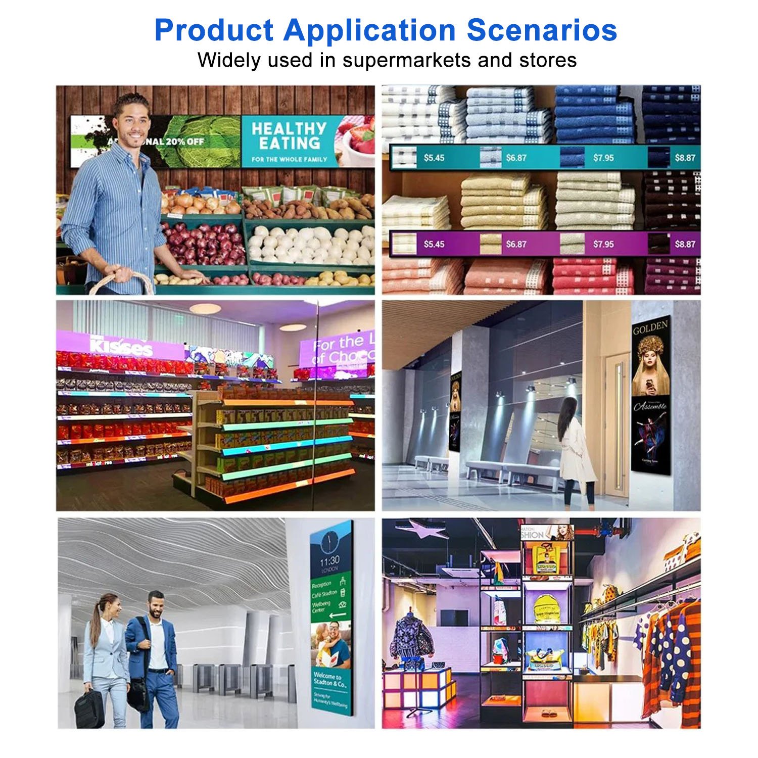 HUAYU Supermarket Shop Retail Store Shelf Smart Video Advertising Strip Size Panel Digital Lcd Monitor Stretched Bar Display
