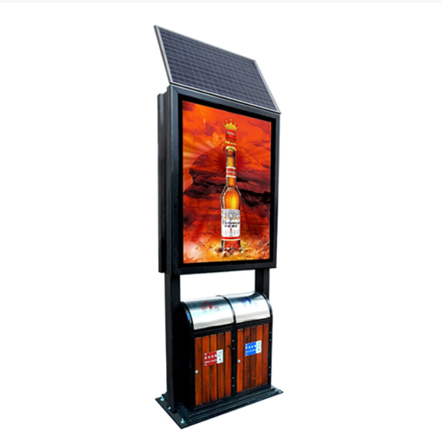 High Quality Outdoor Solar Power Double Side LED Light Box Advertising Board with Trash Can