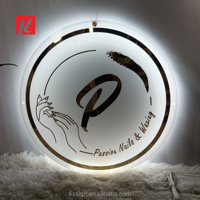 Kexian Custom Mirror Acrylic Logo Sign Indoor Business Shop Name Wall Logo Acrylic Backlit Sign Board