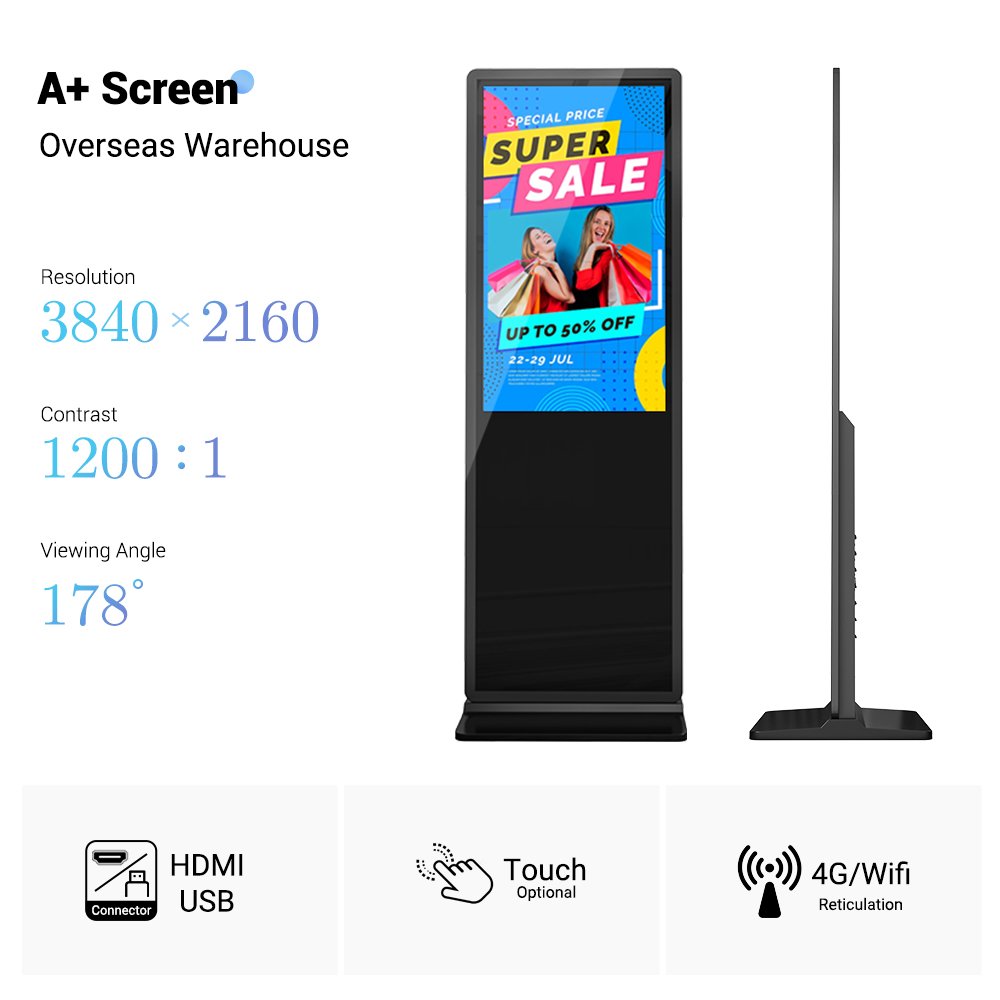 55-Inch Ultra-Slim Full HD LCD Display 450 Nits Indoor Digital Signage Built-in Media Player Corporate Offices Outdoor