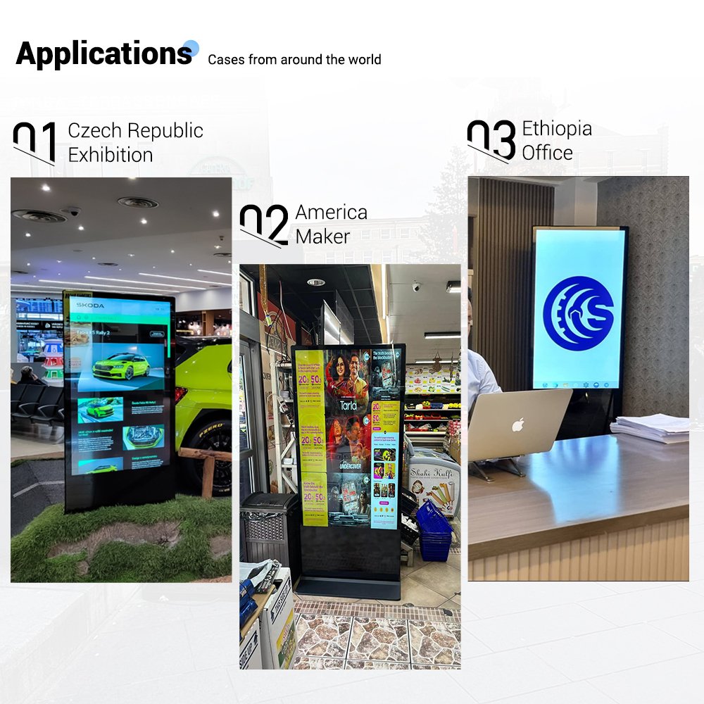 55-Inch Ultra-Slim Full HD LCD Display 450 Nits Indoor Digital Signage Built-in Media Player Corporate Offices Outdoor