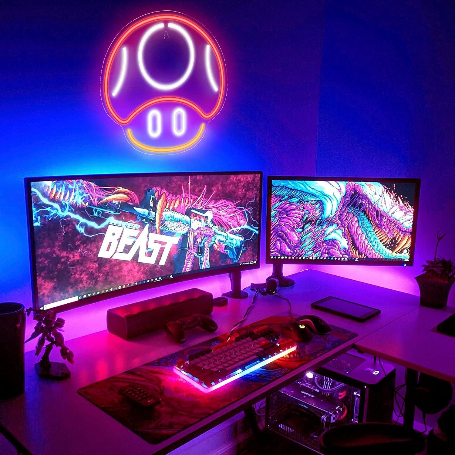 Room Decor Aesthetic Good Vibes Game Led Neon Light Christmas Decoration Bedroom Night Lamp Mushroom Shape Neon Led Sign