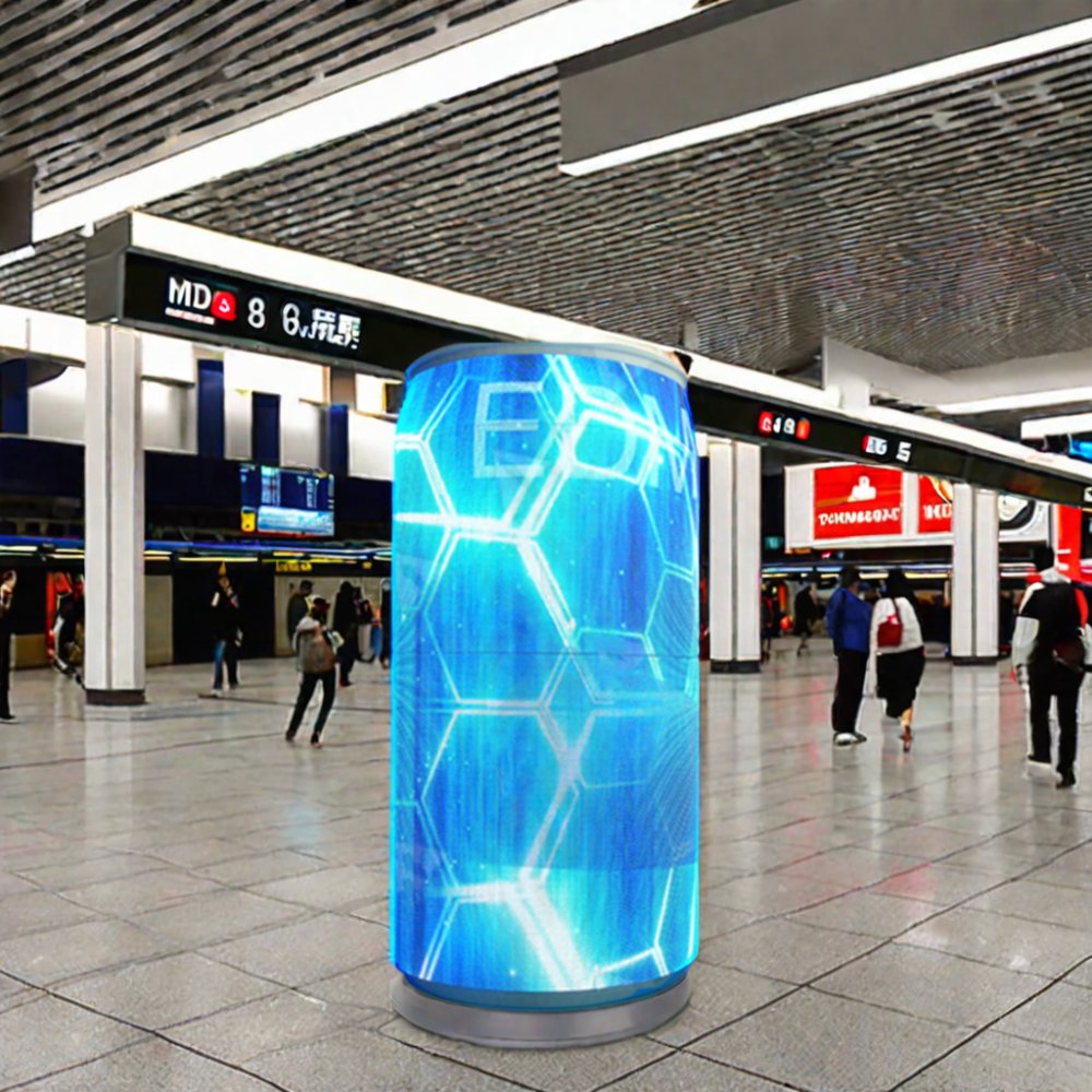 Creative Full Color advertising Soft Cylindrical LED Video Wall Ring-pull can shape Indoor outdoor flexible led screen display