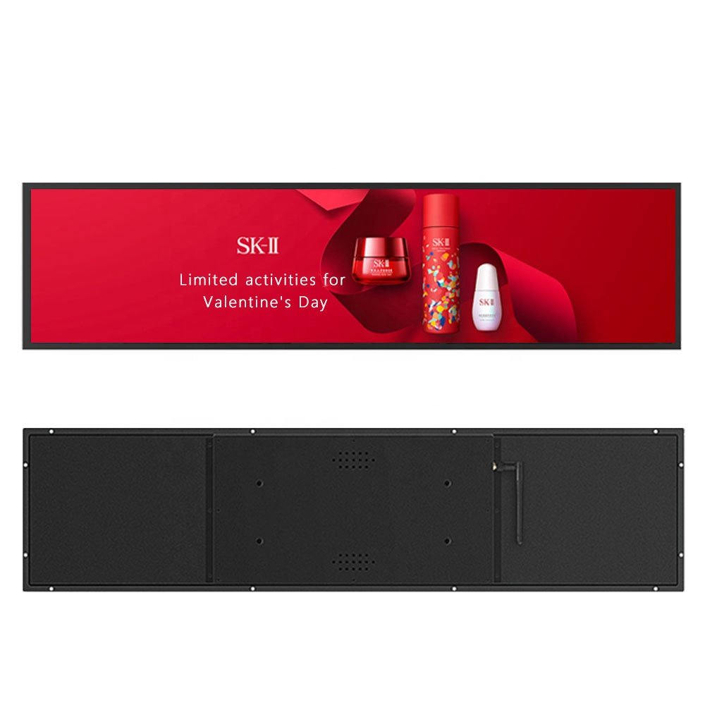28.6 inch wall mounted bar display room stretch bar lcd shelf advertising screen