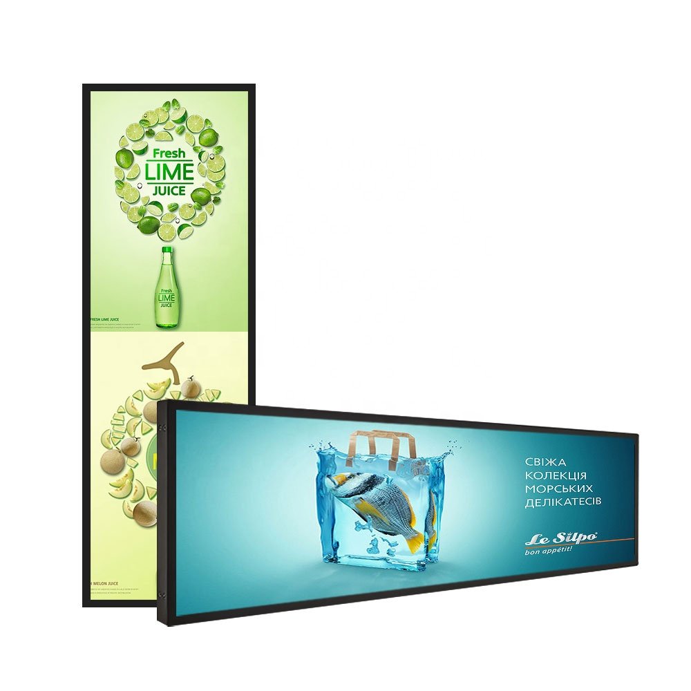 28.6 inch wall mounted bar display room stretch bar lcd shelf advertising screen