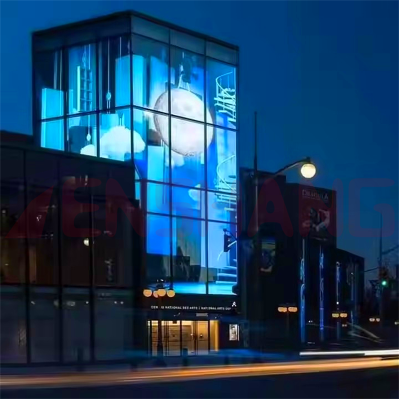 Adhesive Outdoor Glass Building Facade Mesh Video Wall Led Curtain Pixel Lights Flexible Transparent Led Mesh Screen Display