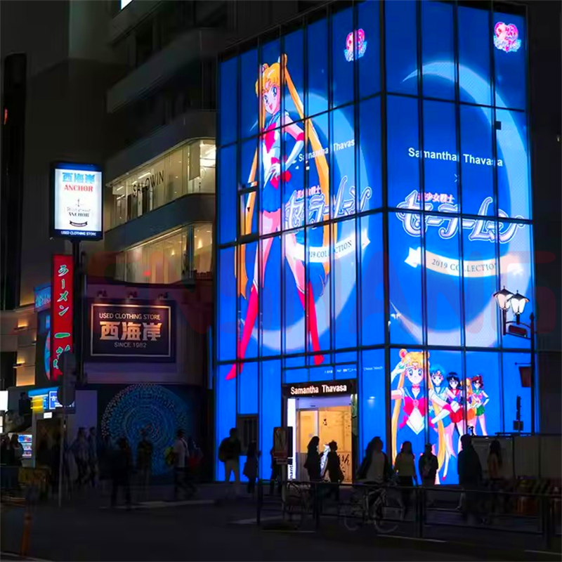 Adhesive Outdoor Glass Building Facade Mesh Video Wall Led Curtain Pixel Lights Flexible Transparent Led Mesh Screen Display