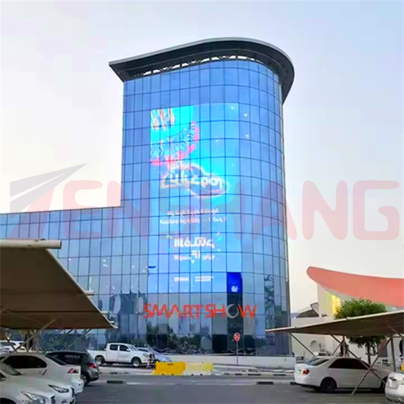 Adhesive Outdoor Glass Building Facade Mesh Video Wall Led Curtain Pixel Lights Flexible Transparent Led Mesh Screen Display
