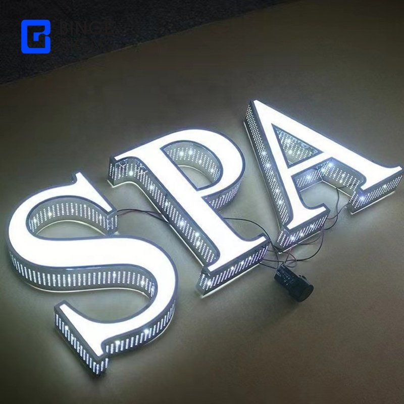 Export trader glowing sign board 3D light up letters led signs halo signage illuminated backlit sign