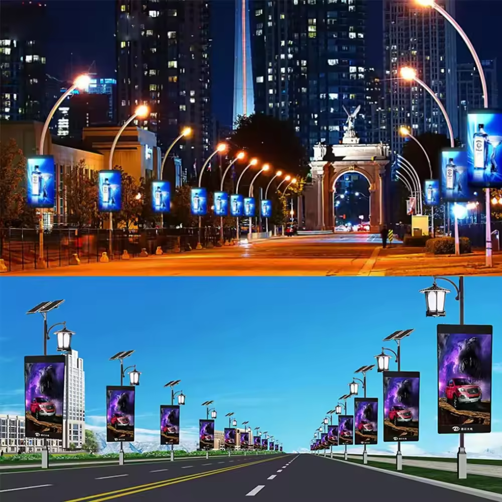 LED Wifi Smart Outdoor street advertising LED screen light pole display guangdong advertising board