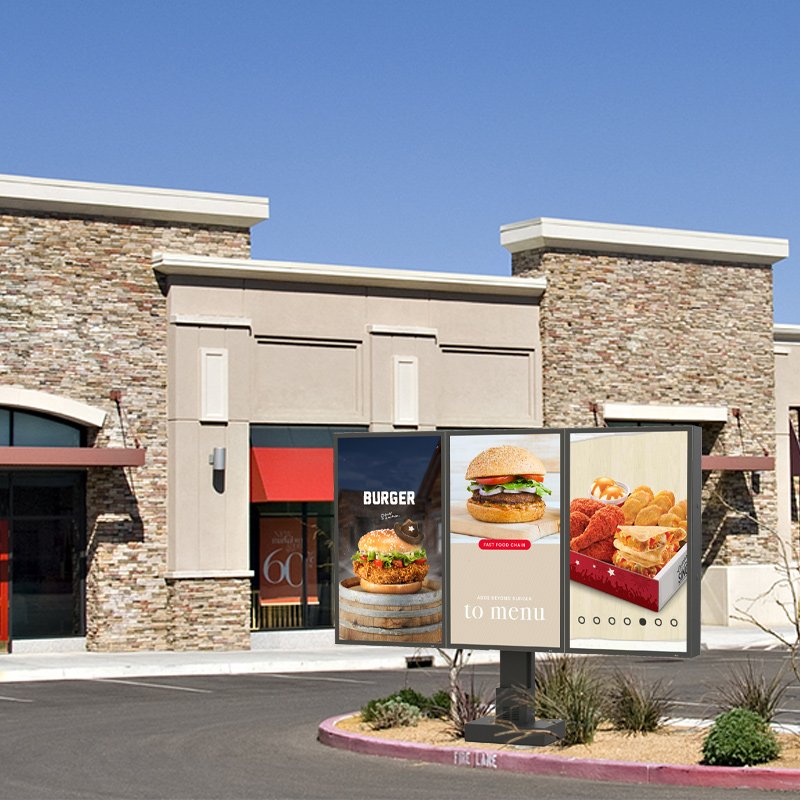 EKAA Big Video Advertising Screen Floor Stand Outdoor Capacitive Screen Drive Thru Digital Signage Menu Board