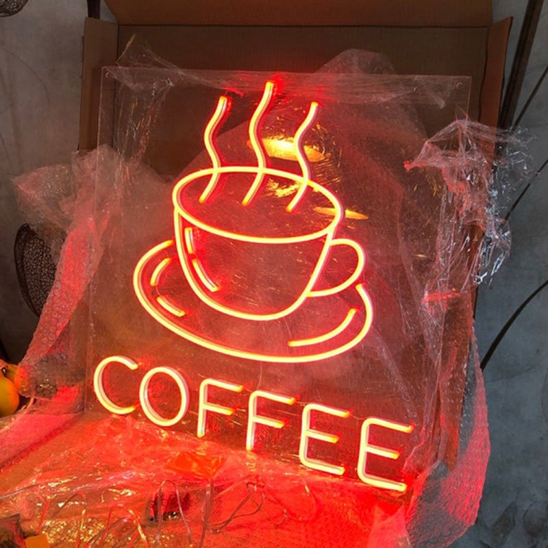 Coffee Shop Logo Circle Cafe Sign Advertising Letter Light Brand Acrylic Name Board Led Sign Custom Light 3D Led Lights Up Signs