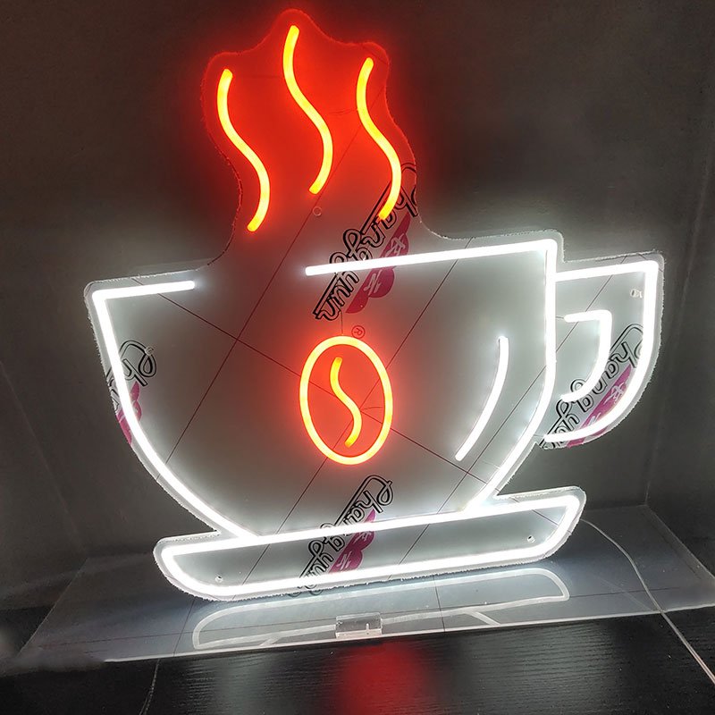 Coffee Shop Logo Circle Cafe Sign Advertising Letter Light Brand Acrylic Name Board Led Sign Custom Light 3D Led Lights Up Signs