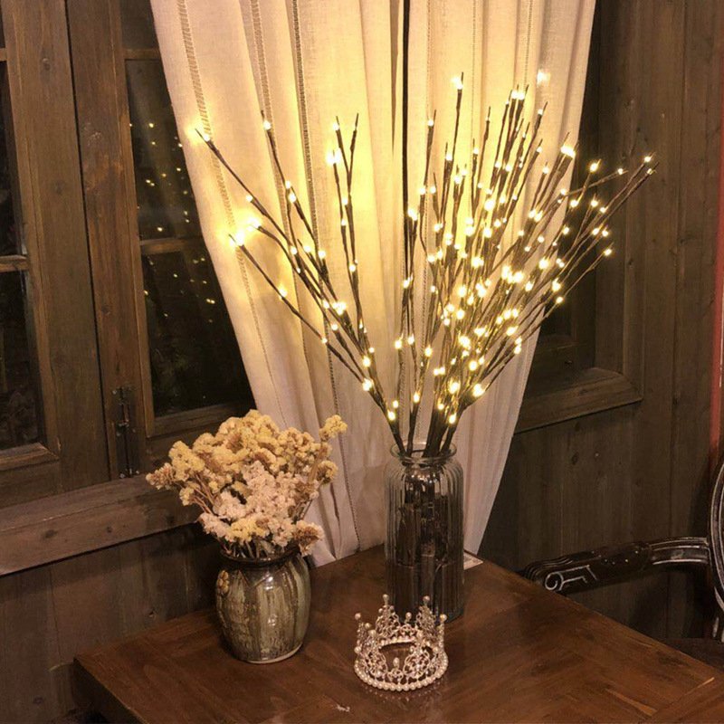 USB Decorative 3-Branch LED Light Vase Tree Lamp 60-Head Colored Room Holiday Lights Advertising Boards