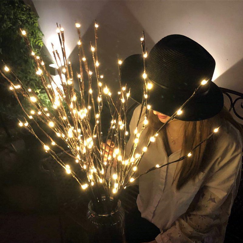 USB Decorative 3-Branch LED Light Vase Tree Lamp 60-Head Colored Room Holiday Lights Advertising Boards
