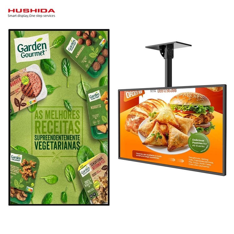 HUSHIDA 32 43 50 55 inch fast food hang menu board advertising display screen lcd menu board wall mount of coffee menu