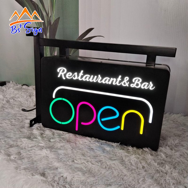 BS+ Factory Custom Light Box Sign Stainless Steel Two Sides Led Advertising Light Boxes LED Open Sign
