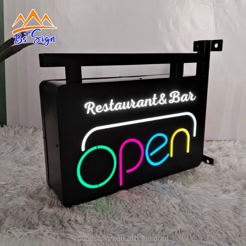 BS+ Factory Custom Light Box Sign Stainless Steel Two Sides Led Advertising Light Boxes LED Open Sign