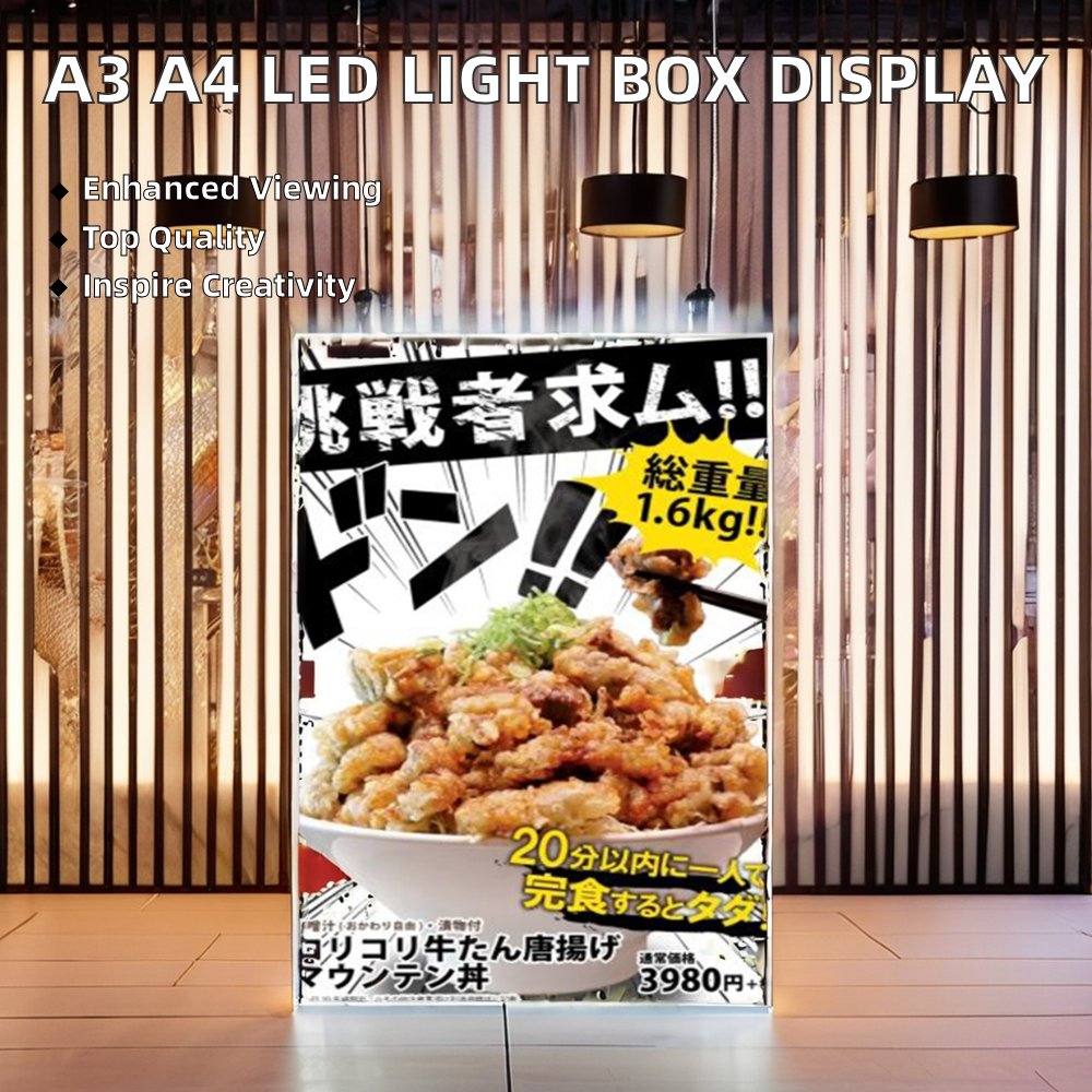 Custom A3/A4 Slim Hang Glass LED Light Box Transparent LED Menu Board Display with Pattern Poster Frame Made Crystal Advertising