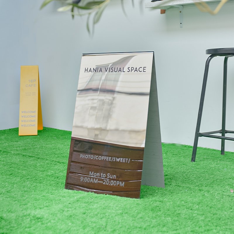 Sliver gold mirror stainless Steel A-frame Signage double side stand advertising board business sign outdoor
