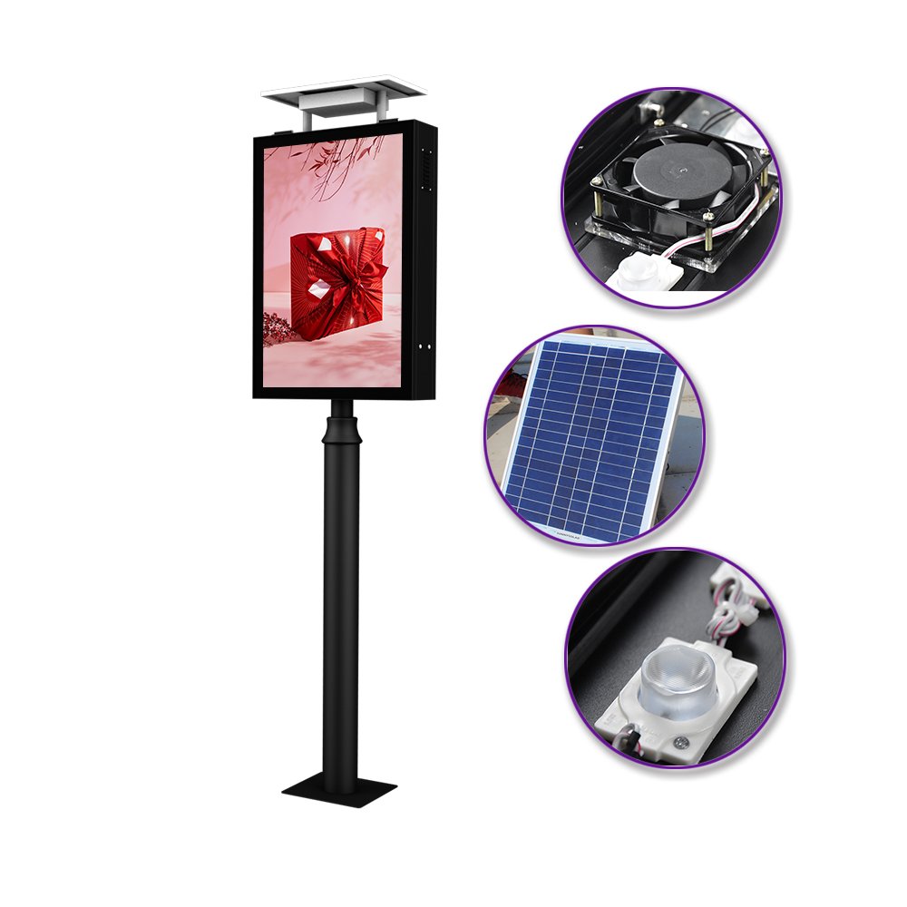 Outdoor light box supplier OEM ODM outdoor street lamp pole with solar system outdoor LED advertising sign board