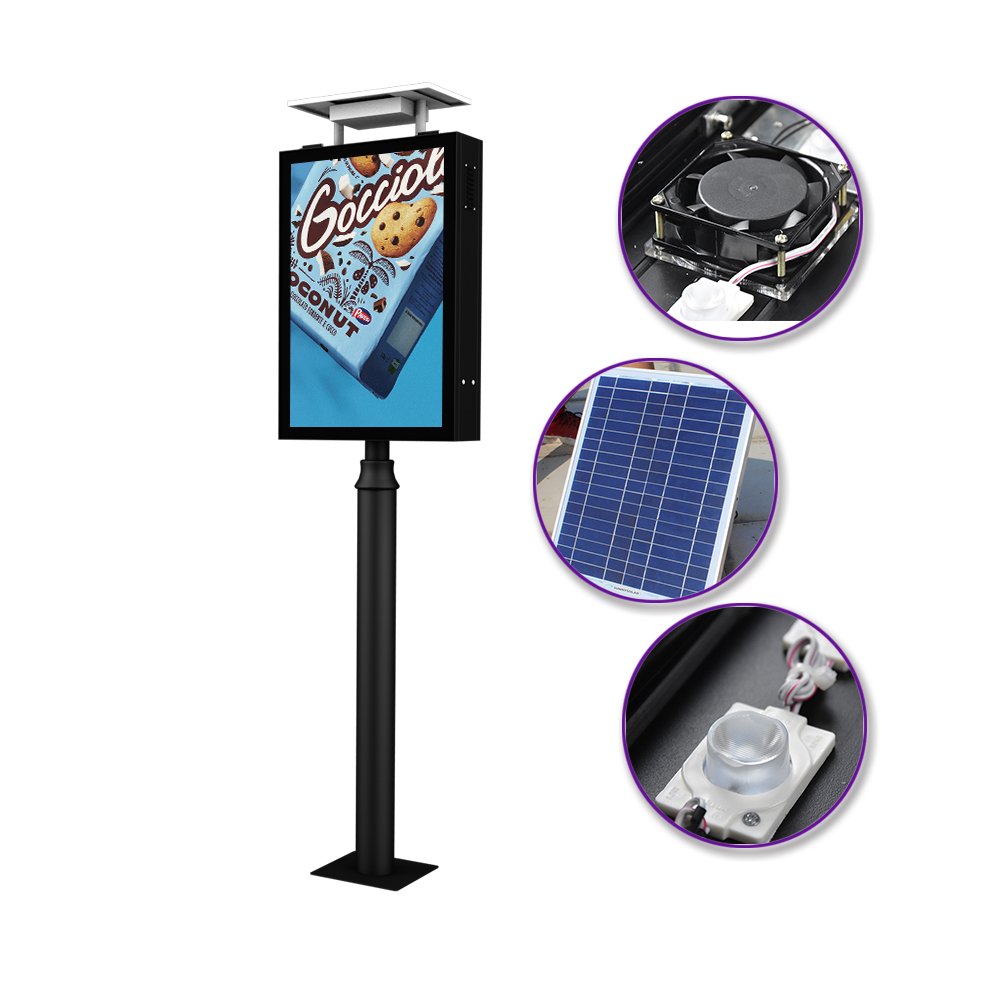 Outdoor light box supplier OEM ODM outdoor street lamp pole with solar system outdoor LED advertising sign board