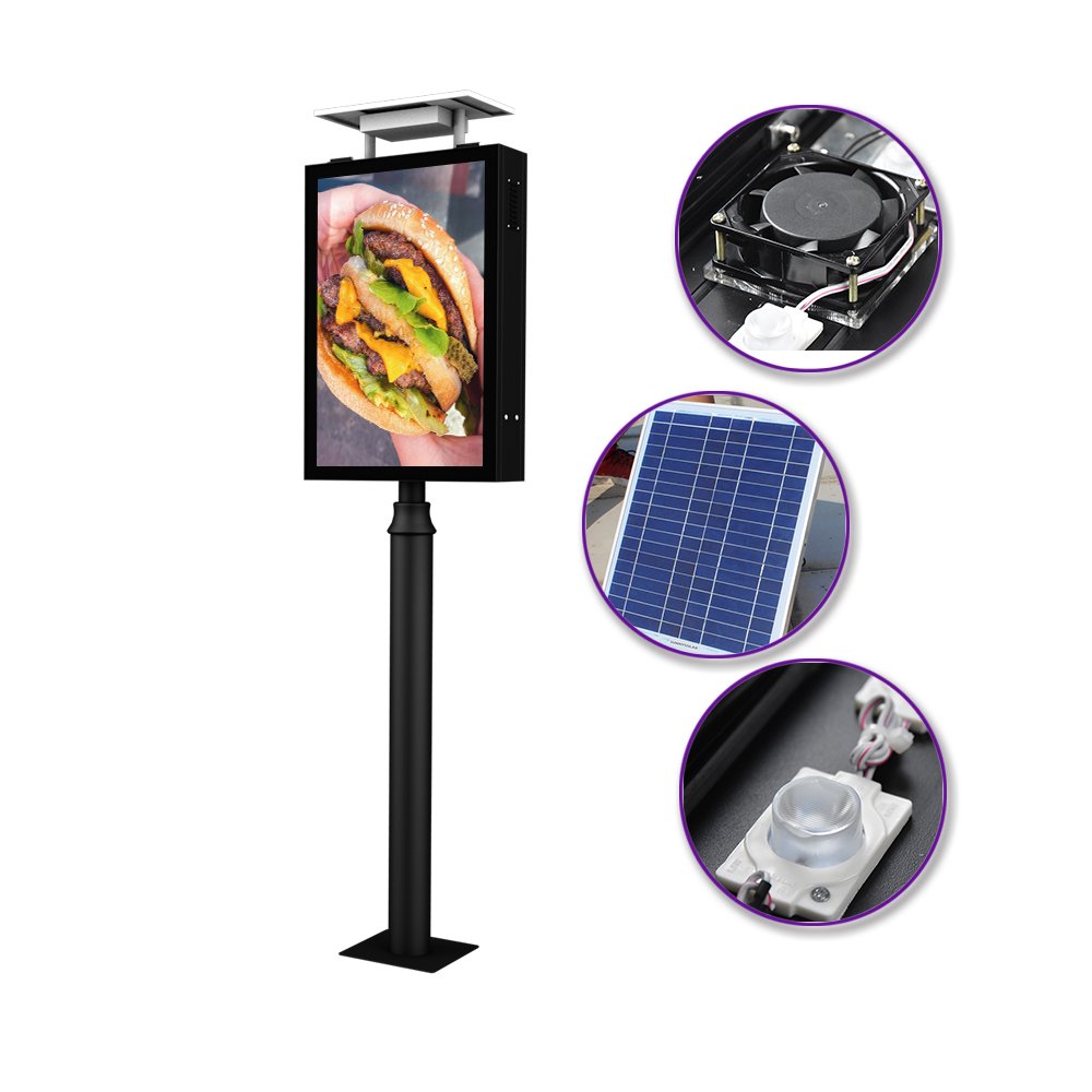 Outdoor light box supplier OEM ODM outdoor street lamp pole with solar system outdoor LED advertising sign board
