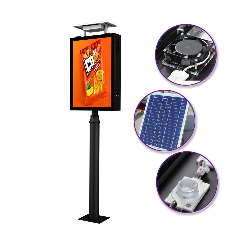 Outdoor light box supplier OEM ODM outdoor street lamp pole with solar system outdoor LED advertising sign board