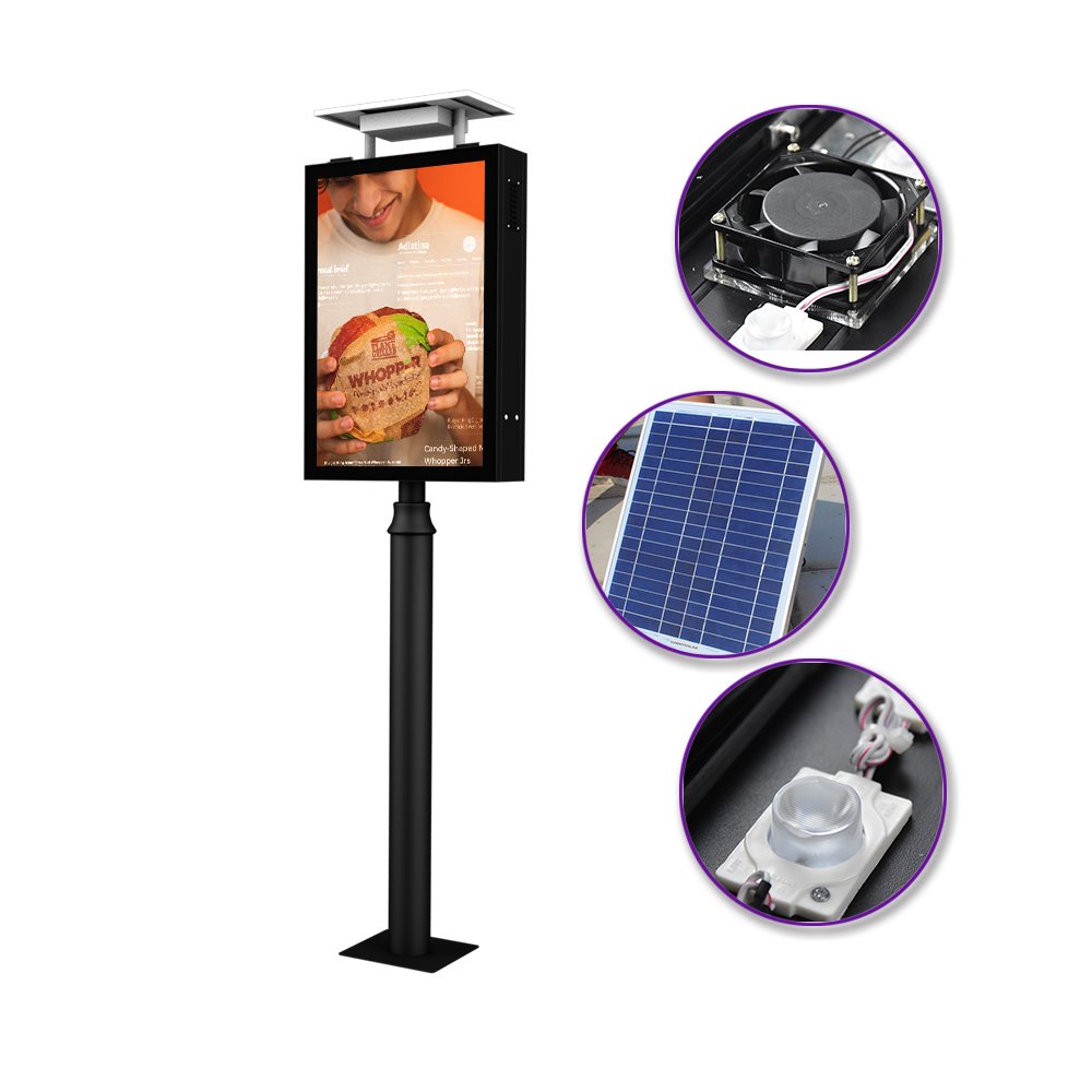 Outdoor light box supplier OEM ODM outdoor street lamp pole with solar system outdoor LED advertising sign board