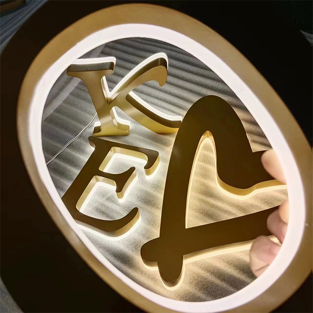Shop lighting logo Sign 3d gold logo custom led channel letter Metal backlit sign outdoor advertising Shop led sign for business