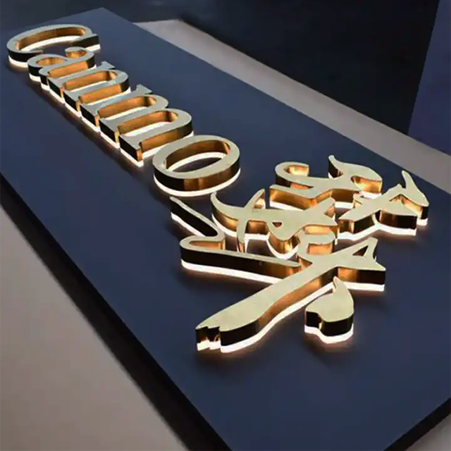 Shop lighting logo Sign 3d gold logo custom led channel letter Metal backlit sign outdoor advertising Shop led sign for business