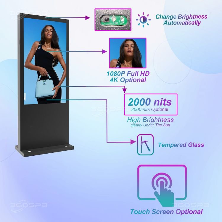 360SPB OFS75B 75 Inch Battery Outdoor Digital Lcd Advertising Signage Video Wall Board Panel Digital Signage Poster