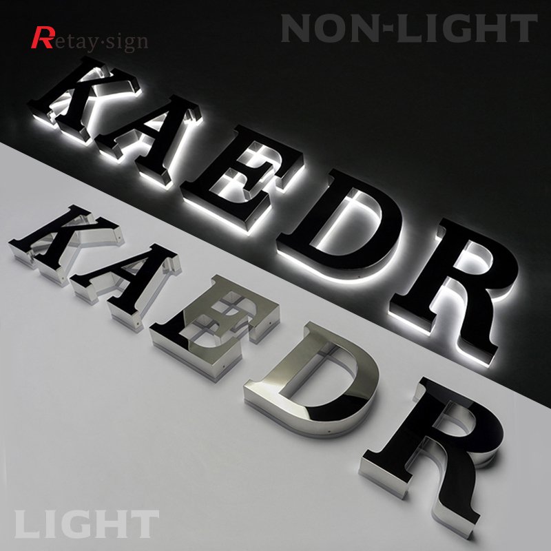 Outdoor welding metal mirrors acrylic shop led luminous 3d logo letters sign board advertising