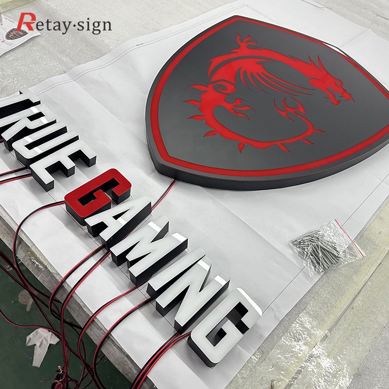 outdoor business lighted letters logo sign event decor wall signboard metal front lit led logo numbers letters