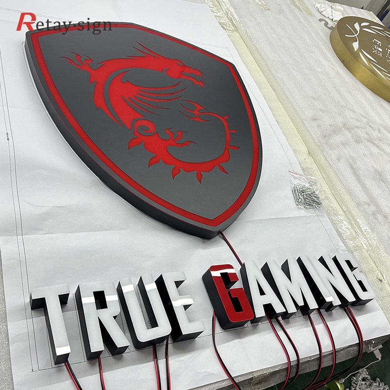 outdoor business lighted letters logo sign event decor wall signboard metal front lit led logo numbers letters