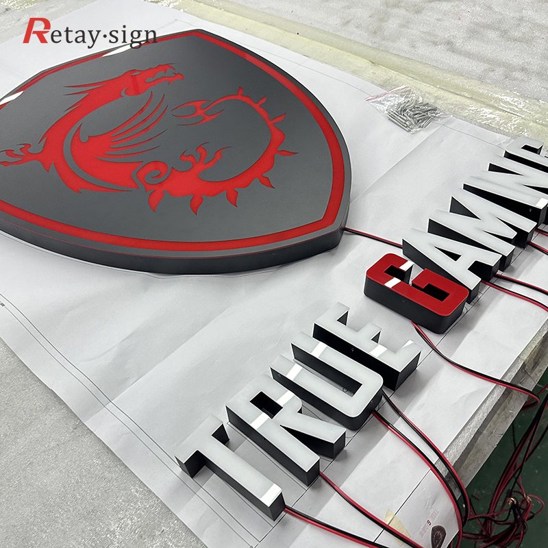outdoor business lighted letters logo sign event decor wall signboard metal front lit led logo numbers letters
