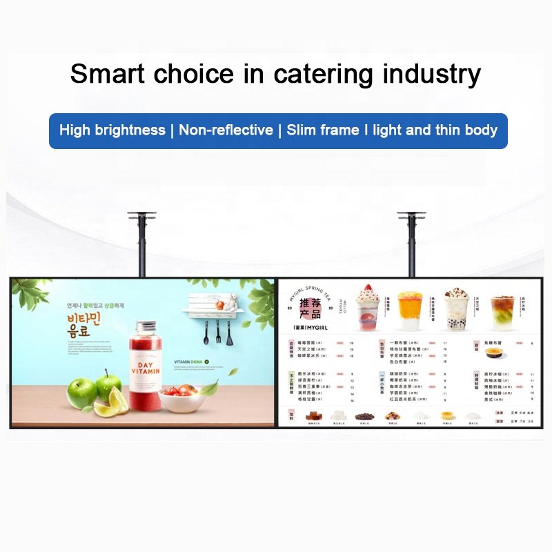 Hanging 32/43/55 Inch Catering Milk Tea Shop Narrow Side Wall-mounted HD LCD Screen Network Digital Signage advertising Display