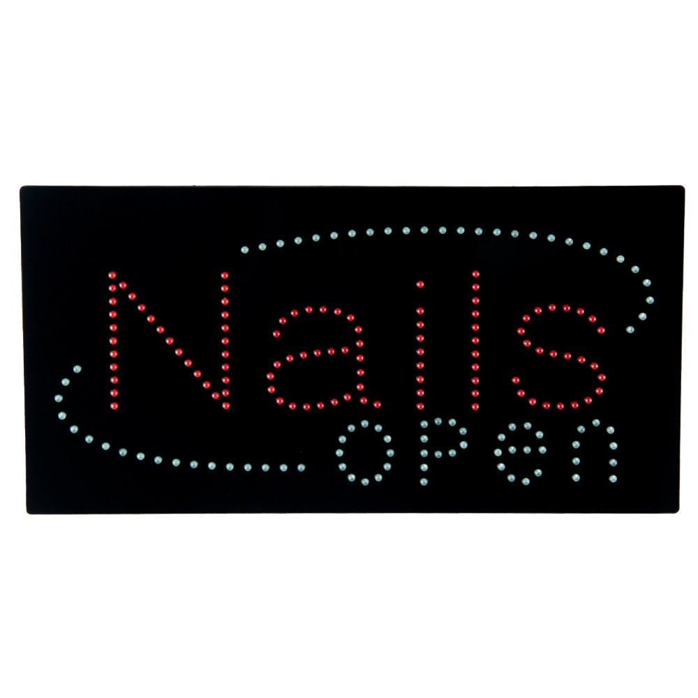 9*19'' Nails Open LED Sign, Super Bright Eye Catching Advertising Display Board for Nails Salon