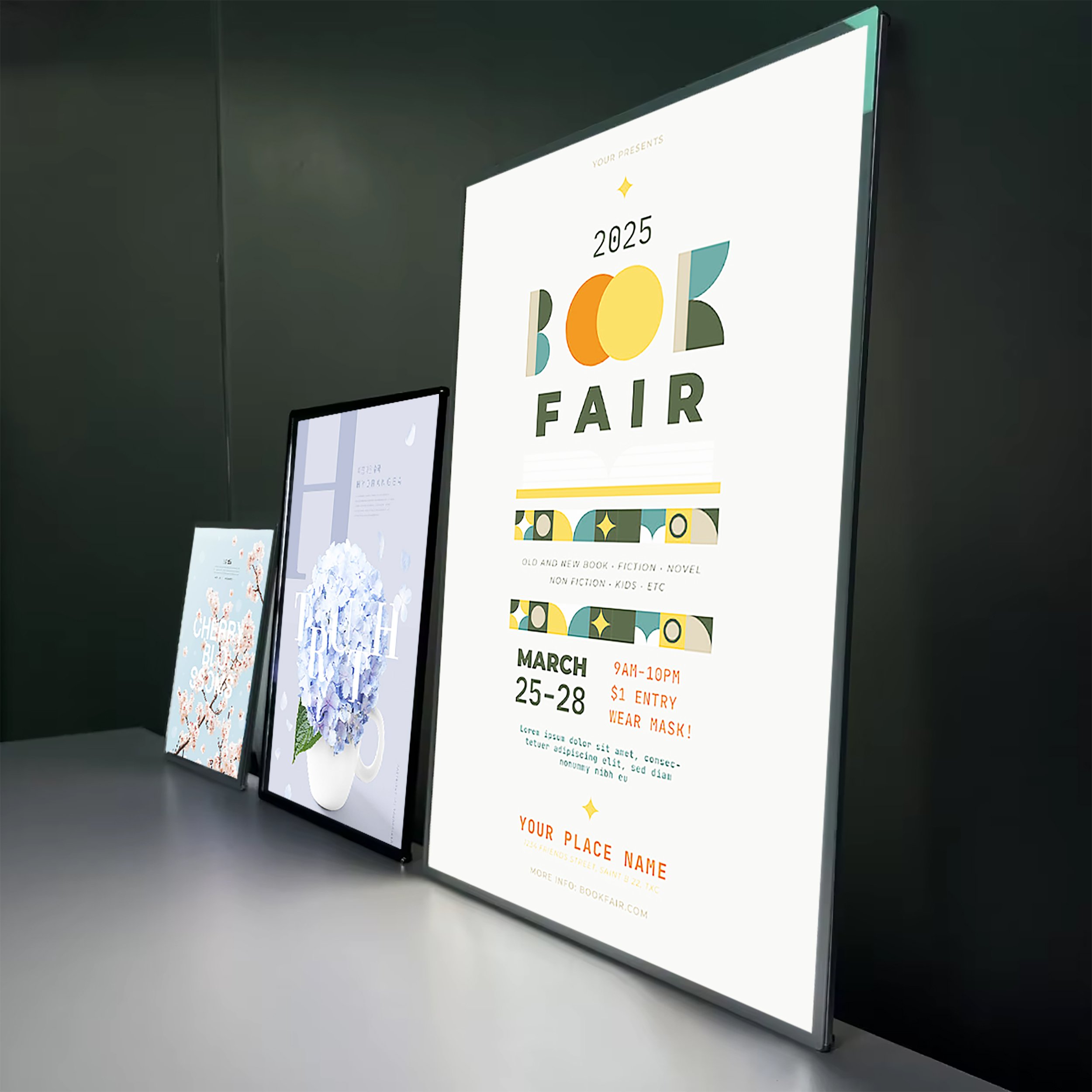 Thin A1 A2 LED illuminated menu board with aluminum frame lightbox for restaurant advertisements