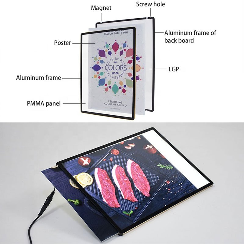 A1 A2 A3 A4 Frameless LED Light Box For Restaurant Cinema Marketing Hanging Display Frame Advertising Light Box Led Menu Board